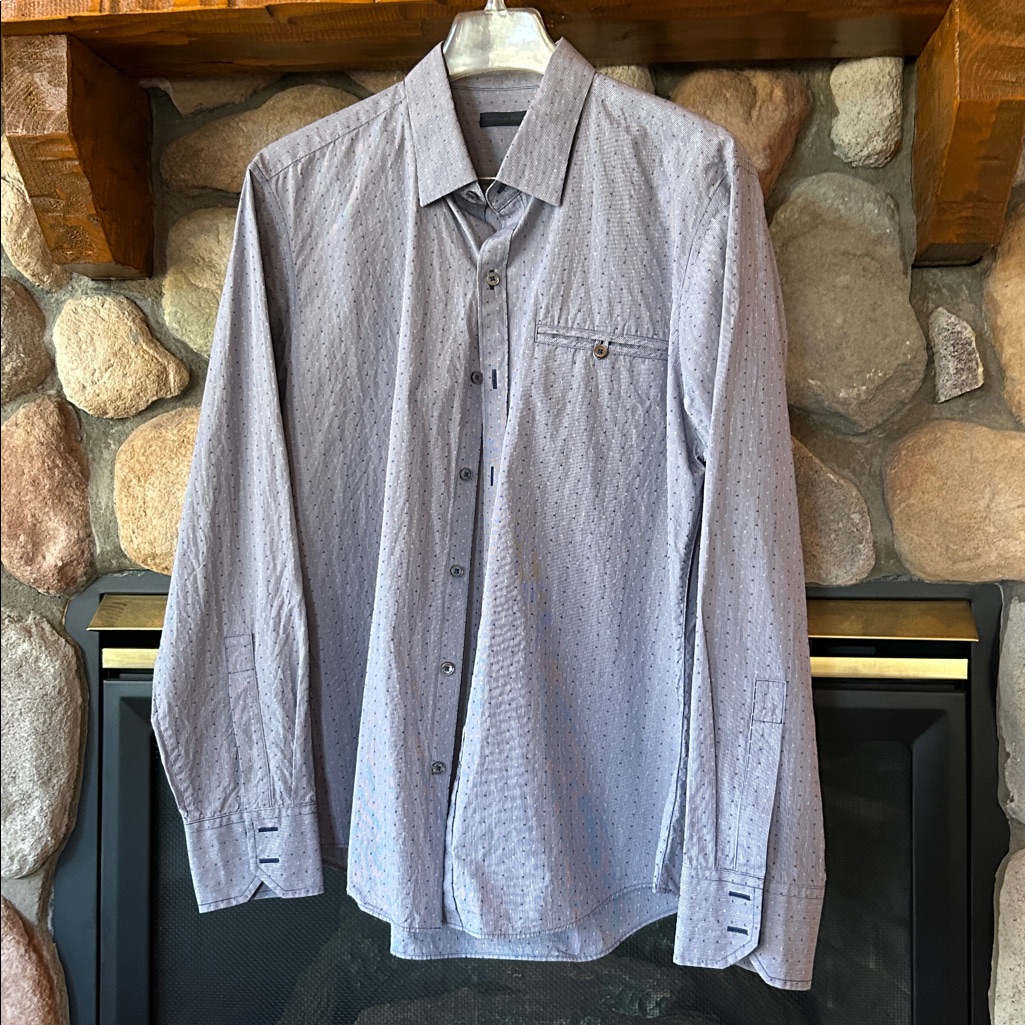 Zachary Prell Blue & White Printed Button-Up Dress Shirt, Size L